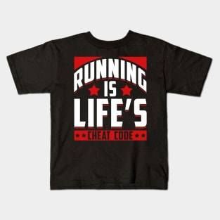 Running Is Life's Cheat Code Running Funny Kids T-Shirt